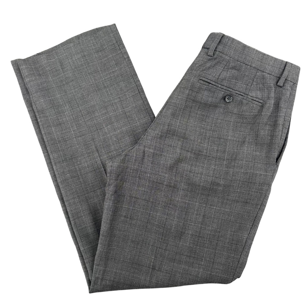 Banana Republic Mens 36x34 Classic Fit Grey Glen Plaid WOOL Blend Dress Pants